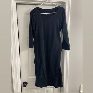 Black long sleeve maternity midi dress